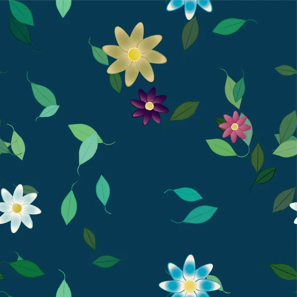 Flores Abstractas Con Hojas Verdes Composición Libre Ilustración Vectorial — Archivo Imágenes Vectoriales