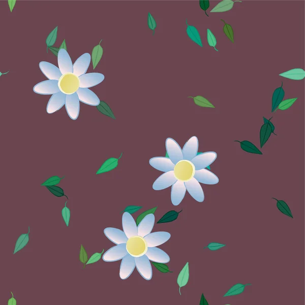 Fleurs Abstraites Avec Feuilles Vertes Composition Libre Illustration Vectorielle — Image vectorielle