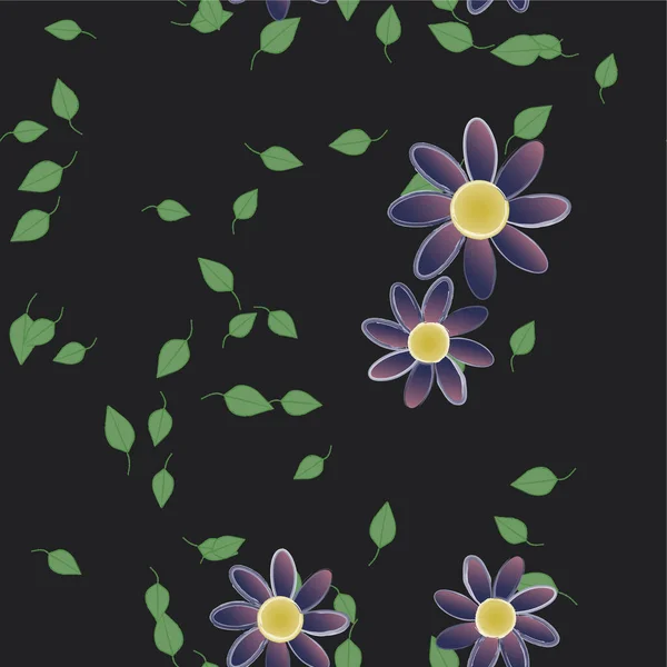 Fleurs Abstraites Avec Feuilles Vertes Composition Libre Illustration Vectorielle — Image vectorielle