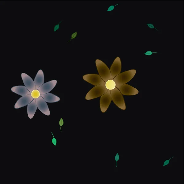 Fleurs Abstraites Avec Feuilles Vertes Composition Libre Illustration Vectorielle — Image vectorielle