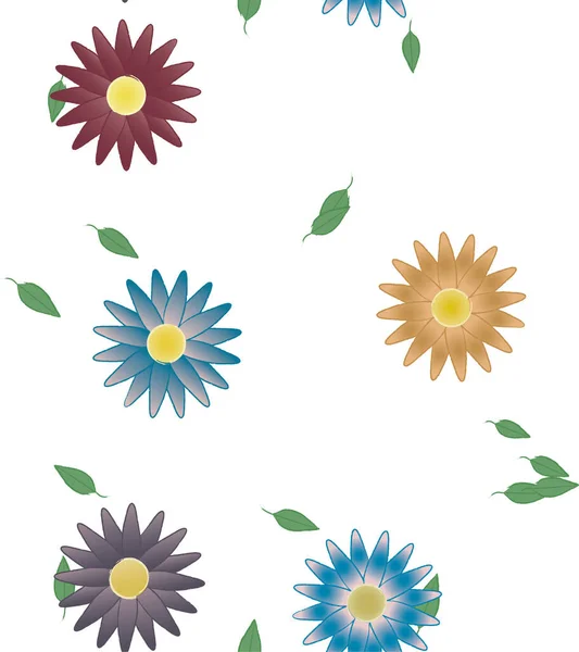 Abstract Flowers Green Leaves Free Composition Vector Illustration — Stock Vector