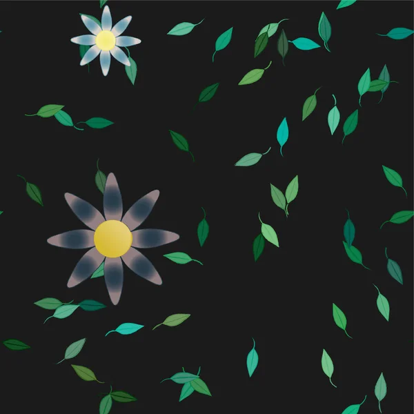 Fleurs Abstraites Avec Feuilles Vertes Composition Libre Illustration Vectorielle — Image vectorielle