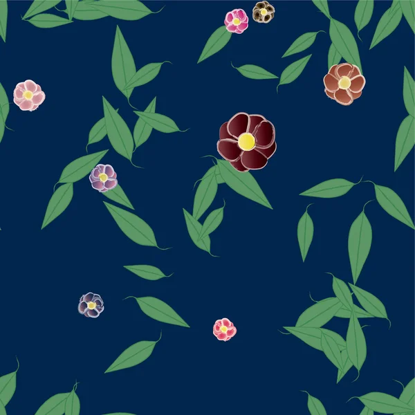 Abstrakta Blommor Med Gröna Blad Fri Komposition Vektor Illustration — Stock vektor