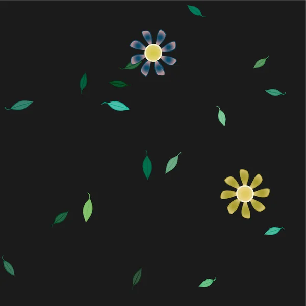 Elvont Virágok Zöld Levelekkel Szabad Összetételben Vektor Illusztráció — Stock Vector