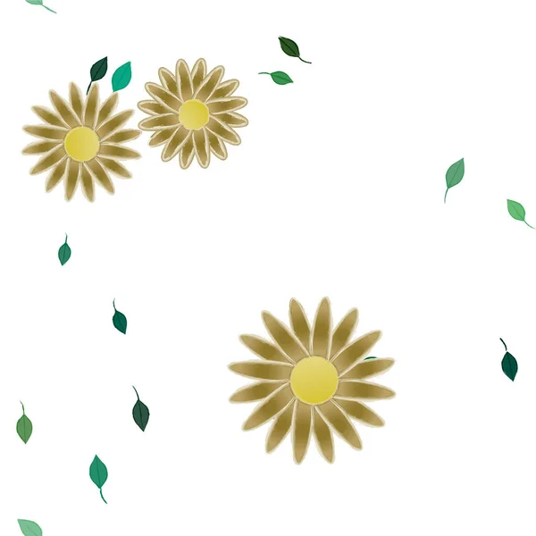 Bunga Abstrak Dengan Daun Hijau Dalam Komposisi Bebas Ilustrasi Vektor - Stok Vektor