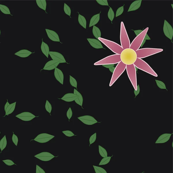 Flores Abstractas Con Hojas Verdes Composición Libre Ilustración Vectorial — Vector de stock