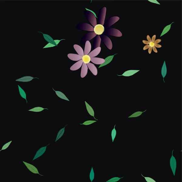 Flores Abstractas Con Hojas Verdes Composición Libre Ilustración Vectorial — Archivo Imágenes Vectoriales