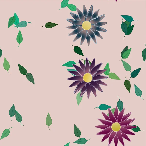 Fleurs Abstraites Avec Feuilles Vertes Composition Libre Illustration Vectorielle — Image vectorielle