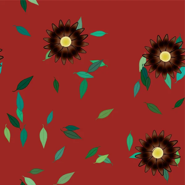 Abstracte Bloemen Met Groene Bladeren Vrije Compositie Vector Illustratie — Stockvector