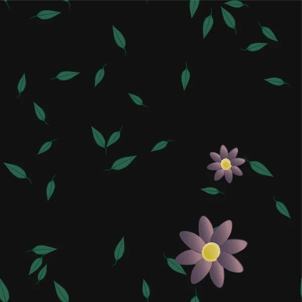 Flores Abstractas Con Hojas Verdes Composición Libre Ilustración Vectorial — Vector de stock