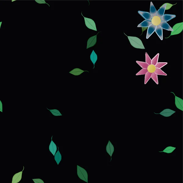 Flores Abstractas Con Hojas Verdes Composición Libre Ilustración Vectorial — Vector de stock