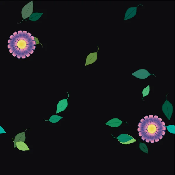 Flores Abstractas Con Hojas Verdes Composición Libre Ilustración Vectorial — Vector de stock