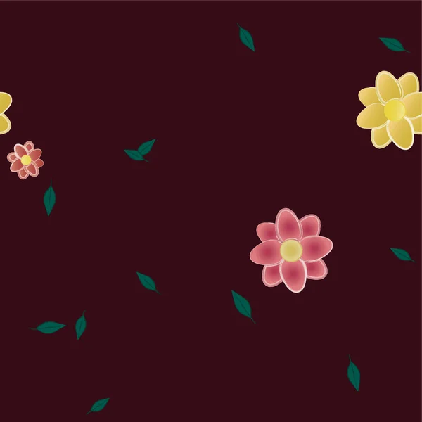 Bunga Abstrak Dengan Daun Hijau Dalam Komposisi Bebas Ilustrasi Vektor - Stok Vektor
