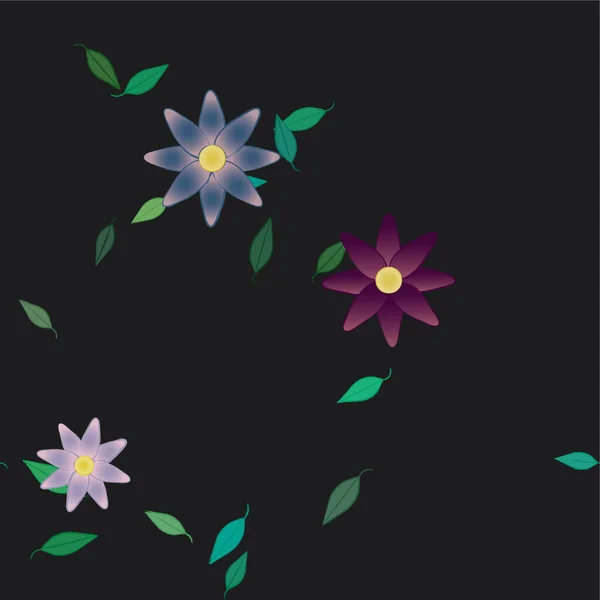 Fleurs Abstraites Avec Feuilles Vertes Composition Libre Illustration Vectorielle — Image vectorielle