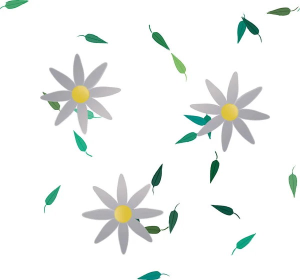 Flores Abstractas Con Hojas Verdes Composición Libre Ilustración Vectorial — Vector de stock