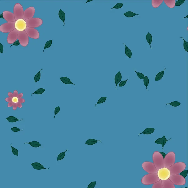 Flores Abstractas Con Hojas Verdes Composición Libre Ilustración Vectorial — Vector de stock