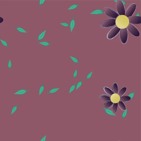 Flores Abstractas Con Hojas Verdes Composición Libre Ilustración Vectorial — Vector de stock