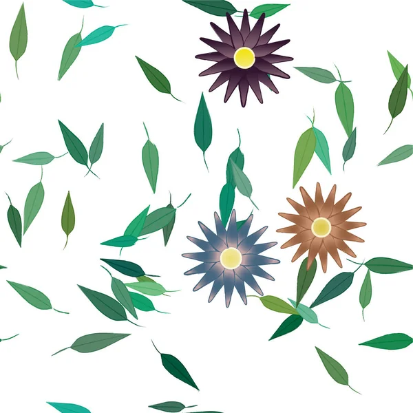 Abstract Flowers Green Leaves Free Composition Vector Illustration — Stock Vector