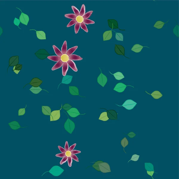 Fleurs Abstraites Avec Feuilles Vertes Composition Libre Illustration Vectorielle — Image vectorielle