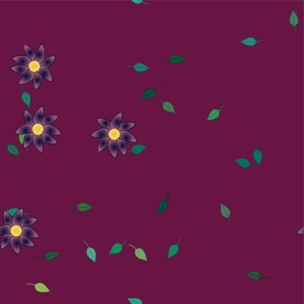 Fleurs Abstraites Avec Feuilles Vertes Composition Libre Illustration Vectorielle — Image vectorielle