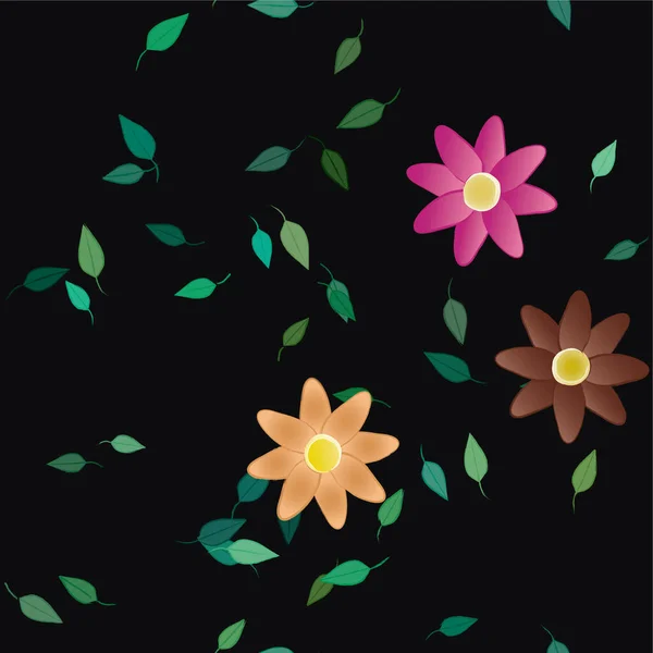 Abstracte Bloemen Met Groene Bladeren Vrije Compositie Vector Illustratie — Stockvector