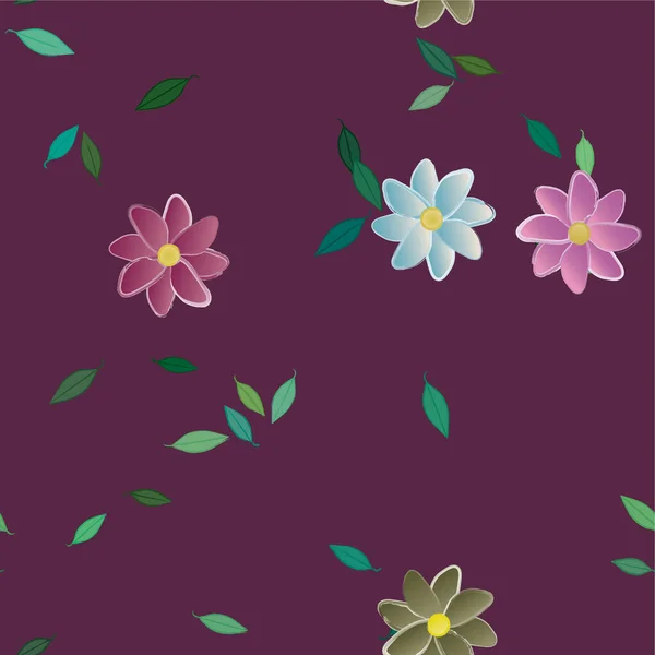 Flores Abstractas Con Hojas Verdes Composición Libre Ilustración Vectorial — Vector de stock