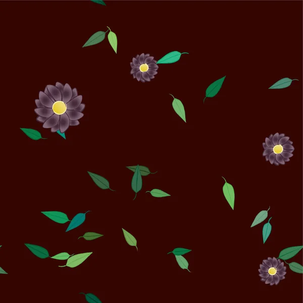 Flores Abstractas Con Hojas Verdes Composición Libre Ilustración Vectorial — Vector de stock