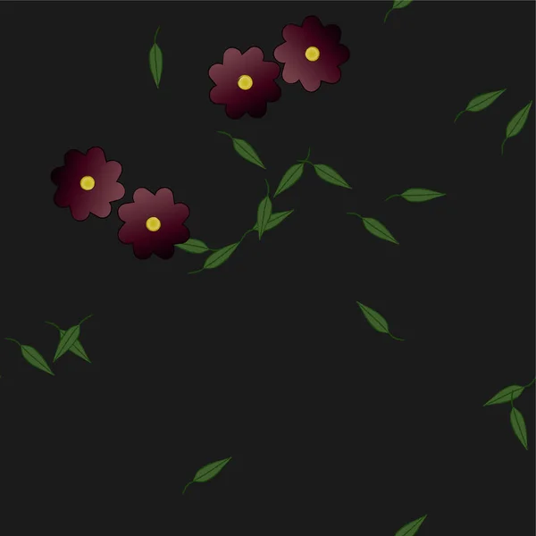 Fleurs Abstraites Avec Feuilles Vertes Composition Libre Illustration Vectorielle — Image vectorielle