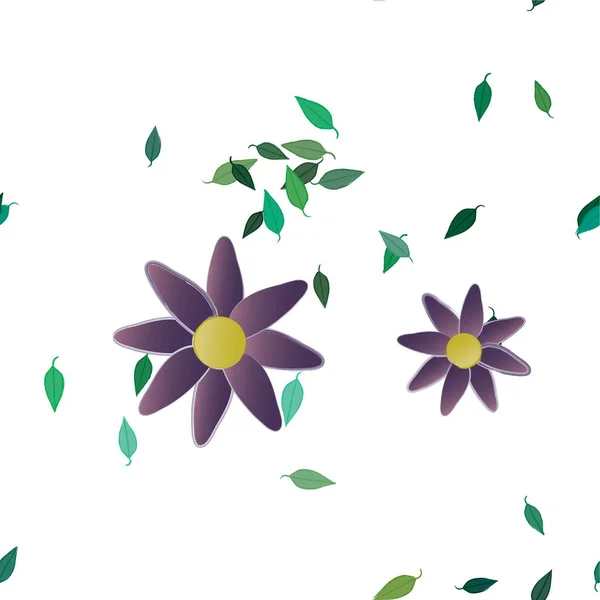 Flores Abstractas Con Hojas Verdes Composición Libre Ilustración Vectorial — Vector de stock