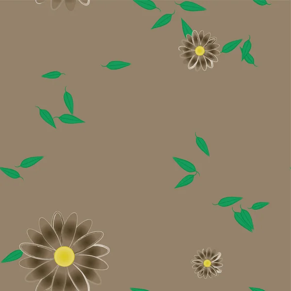 Fleurs Abstraites Avec Feuilles Vertes Composition Libre Illustration Vectorielle — Image vectorielle