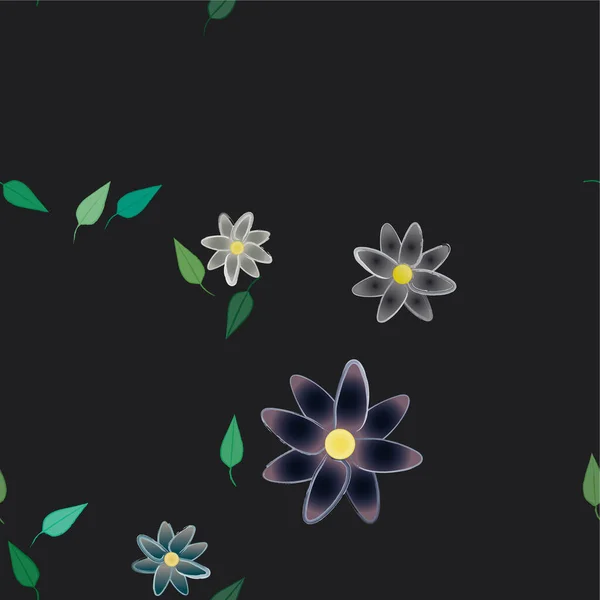 Flores Abstractas Con Hojas Verdes Composición Libre Ilustración Vectorial — Vector de stock