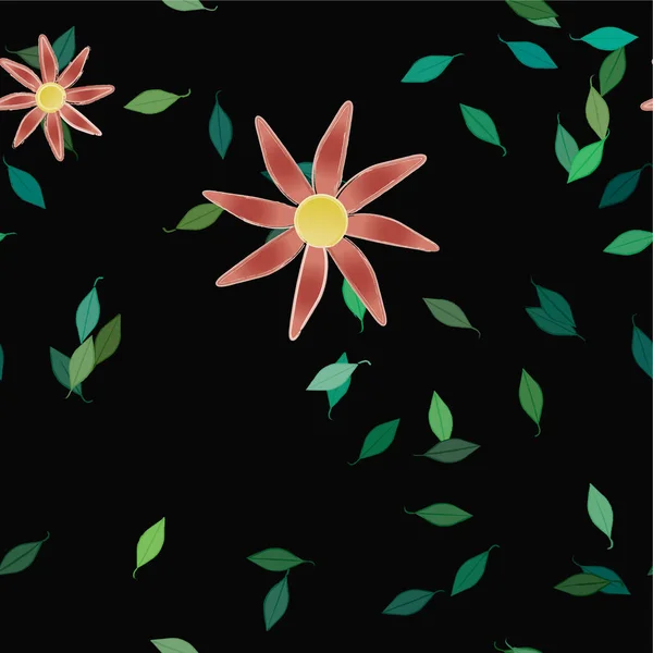 Fleurs Abstraites Avec Feuilles Vertes Composition Libre Illustration Vectorielle — Image vectorielle