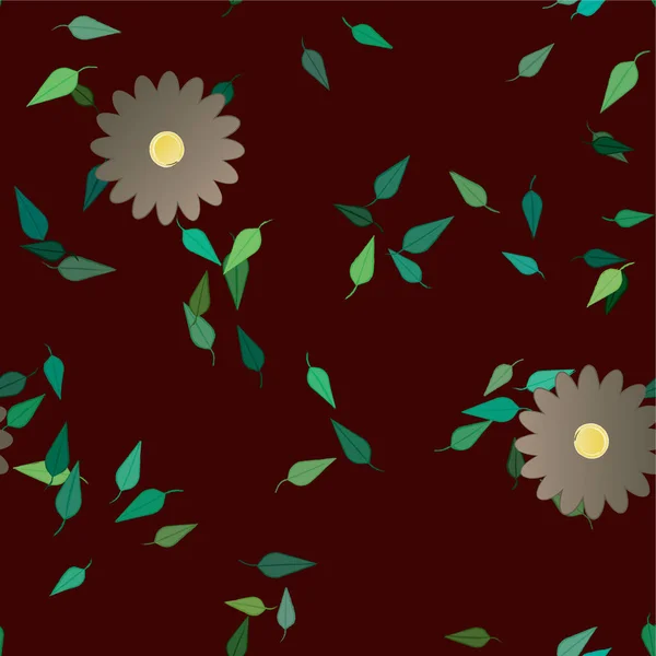 Abstrakta Blommor Med Gröna Blad Fri Komposition Vektor Illustration — Stock vektor