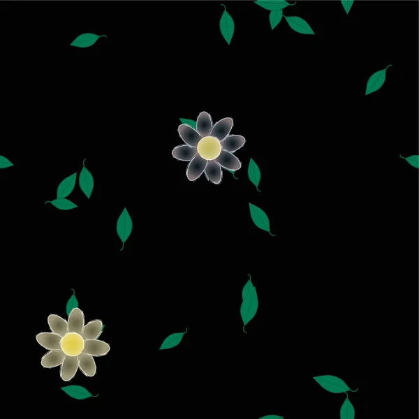 Flores Abstractas Con Hojas Verdes Composición Libre Ilustración Vectorial — Vector de stock