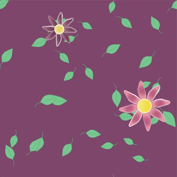 Flores Abstractas Con Hojas Verdes Composición Libre Ilustración Vectorial — Vector de stock