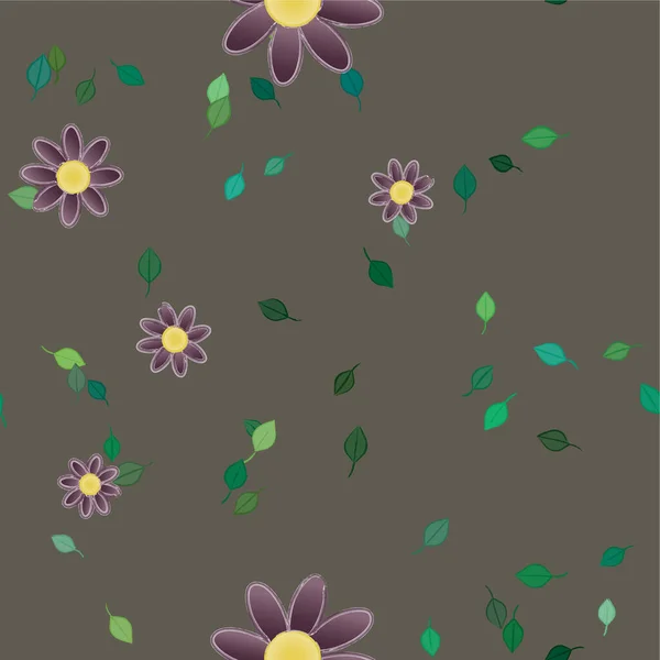 Flores Abstractas Con Hojas Verdes Composición Libre Ilustración Vectorial — Archivo Imágenes Vectoriales