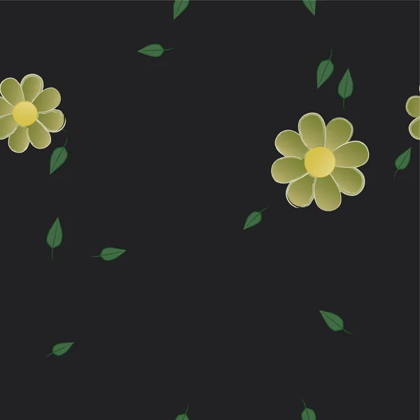 Abstracte Bloemen Met Groene Bladeren Vrije Compositie Vector Illustratie — Stockvector