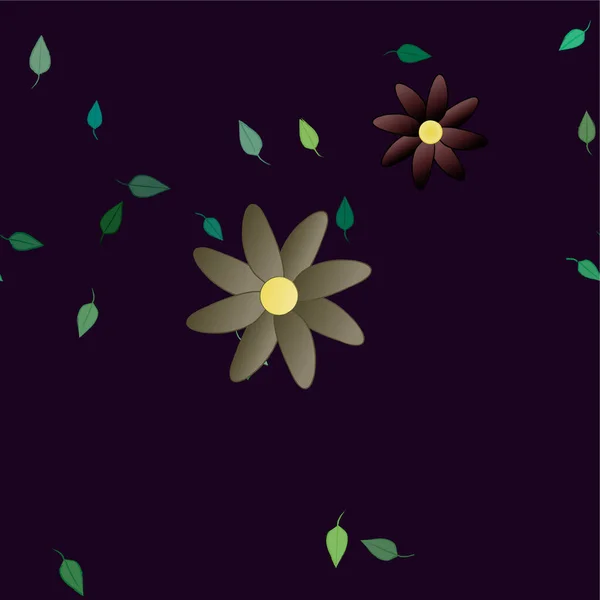 Fleurs Abstraites Avec Feuilles Vertes Composition Libre Illustration Vectorielle — Image vectorielle