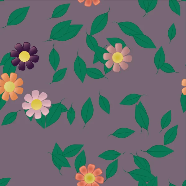 Fleurs Abstraites Avec Feuilles Vertes Composition Libre Illustration Vectorielle — Image vectorielle