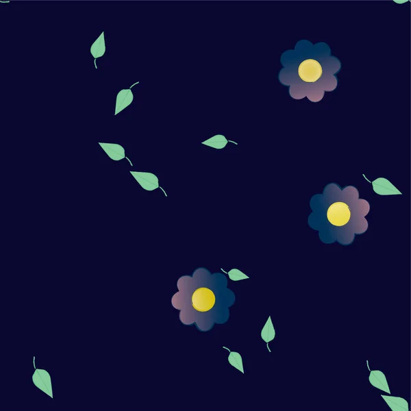 Flores Abstractas Con Hojas Verdes Composición Libre Ilustración Vectorial — Vector de stock