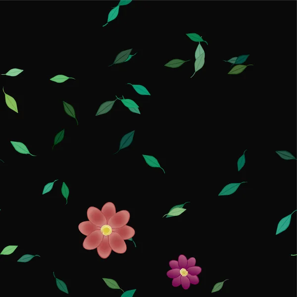 Abstrakcyjne Kwiaty Zielonymi Liśćmi Wolnym Składzie Ilustracja Wektora — Wektor stockowy