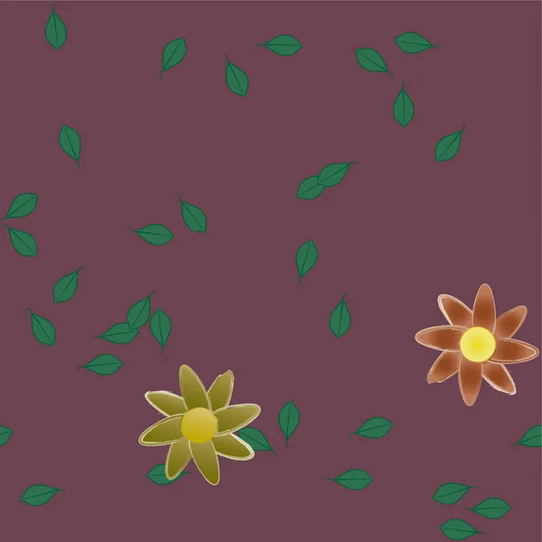 Flores Abstractas Con Hojas Verdes Composición Libre Ilustración Vectorial — Archivo Imágenes Vectoriales