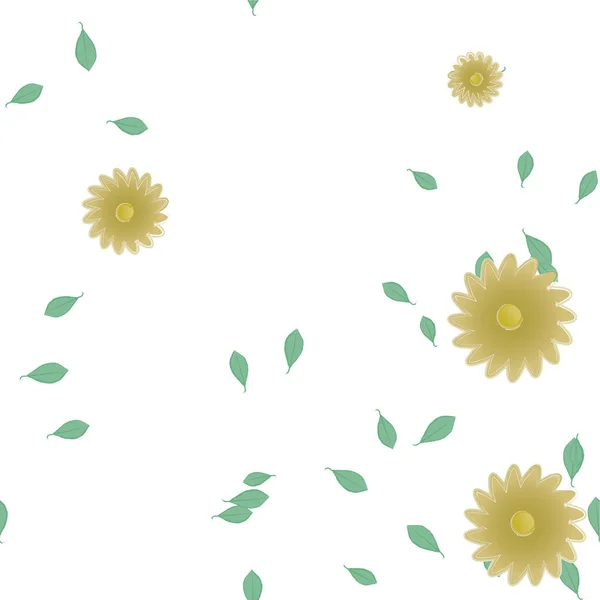 Flores Abstractas Con Hojas Verdes Composición Libre Ilustración Vectorial — Vector de stock