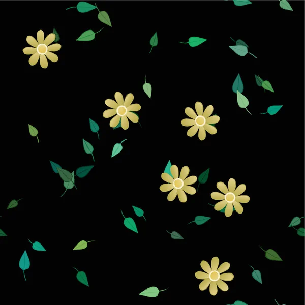 Абстрактні Квіти Зеленим Листям Вільній Композиції Векторні Ілюстрації — стоковий вектор