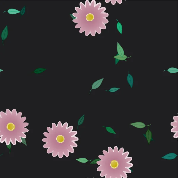 Flores Abstractas Con Hojas Verdes Composición Libre Ilustración Vectorial — Archivo Imágenes Vectoriales