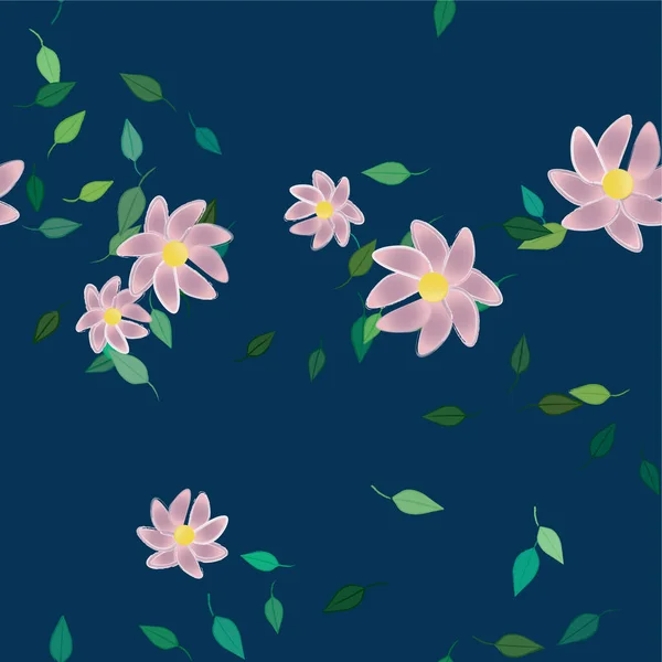 Fleurs Abstraites Avec Feuilles Vertes Composition Libre Illustration Vectorielle — Image vectorielle