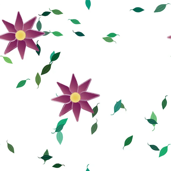 Flores Abstractas Con Hojas Verdes Composición Libre Ilustración Vectorial — Vector de stock