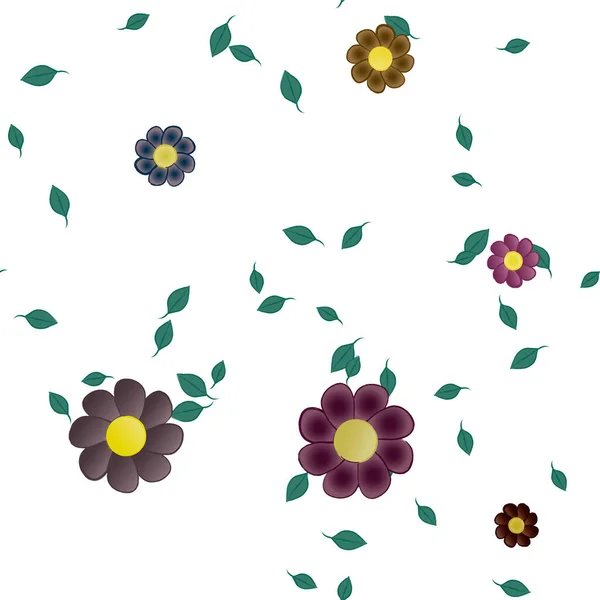 Flores Abstractas Con Hojas Verdes Composición Libre Ilustración Vectorial — Archivo Imágenes Vectoriales