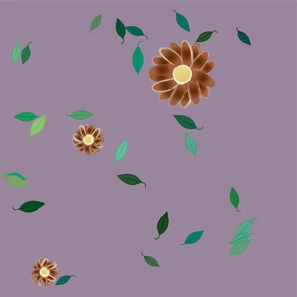 Abstrakta Blommor Med Gröna Blad Fri Komposition Vektor Illustration — Stock vektor