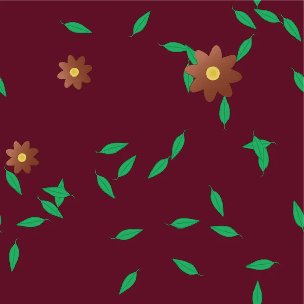 Fleurs Abstraites Avec Feuilles Vertes Composition Libre Illustration Vectorielle — Image vectorielle